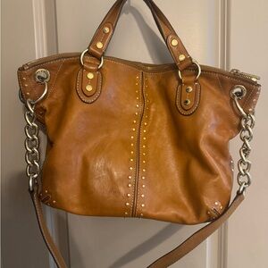 Michael Kors Brown Shoulder Bag with Studded Details and Chain Accents